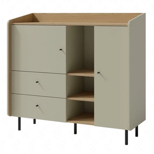 Kommode Olivio 125 cm Eukalyptus/Baltikeiche dune ideale Kommode für Schlafzimmer Wohnzimmer oder Jugendzimmer schwarze Griffe