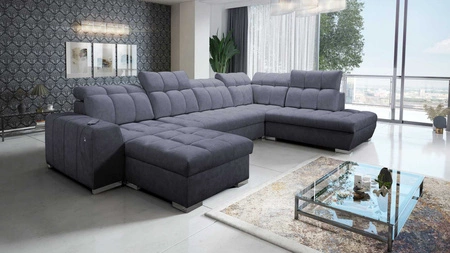 Ecksofa mit Schlaffunktion Luigi VI graphit links stilvolles Ecksofa mit Bettkästen, bezogen mit weichem Stoff