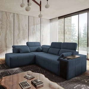 Ecksofa mit Schlaffunktion Tesalia VII blau links modernes Design komfortable Schiebelehne Schublade in der Seite des Möbels