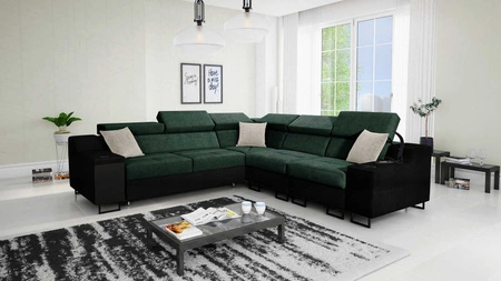 Ecksofa mit Schlaffunktion Alcamo III grün/schwarz rechts Funktions-Ecksofa mit Schublade in der Seite zwei Behälter für Bettzeug