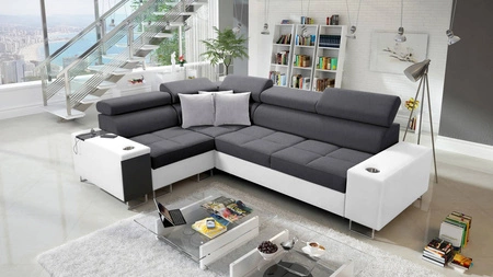 Ecksofa mit Schlaffunktion Dafni II graphitweiß links Schlafsofa mit Bettzeugschublade in der Seite des Möbels