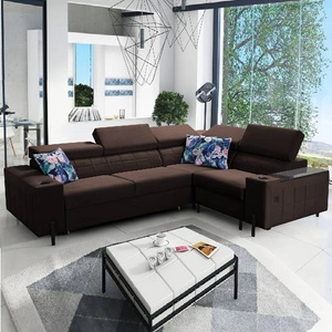 Ecksofa mit Schlaffunktion Belvi II braun rechte Ecke elegantes und ergonomisches Ecksofa für das Wohnzimmer praktische Ablage an der Seite