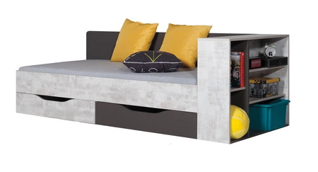 Bett mit Schubladen und Auszug Tablo 90x200 cm graphit / enigma ideal für Kinder- und Jugendzimmer Bettumrandung mit Spezialfurnier verarbeitet
