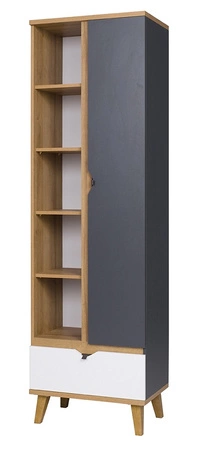 Bücherregal Memone 60 cm goldene Eiche / weiß / graphit ideales Bücherregal für ein Jugend- oder Kinderzimmer im skandinavischen Stil
