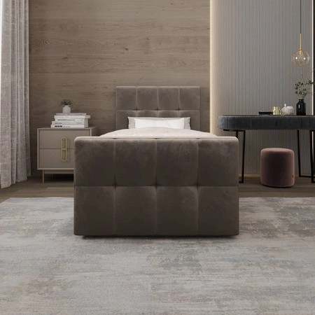 Boxspringbett Manhattan 120x200 hellbraun im modernen skandinavischen Stil mit gepolstertem Kopf- und Fußteil Bett mit Staukasten