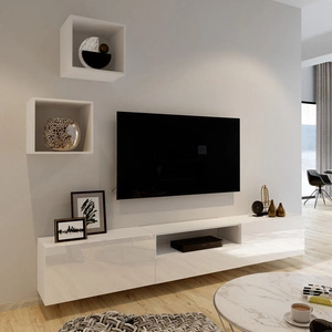 Mistra weiß / weiß glänzend universelle und stilvolle Schrankwand für das Wohnzimmer minimalistisches Design in einer modernen Umgebung