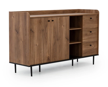 Möbelset Apallo brandy Eiche castello modernes Design Möbelset auf Metallbeinen Wohnwand für Wohnzimmer hohe Ränder der Tischplatten