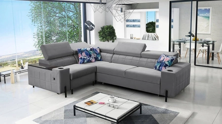 Ecksofa mit Schlaffunktion Belvi II grau links elegantes und ergonomisches Ecksofa für das Wohnzimmer praktischer Stauraum an der Seite