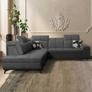 Ecksofa mit Schlaffunktion Buffalo IX graphit linke Seite stilvolles Ecksofa für Zimmer aus Velourstoff Zierkissen