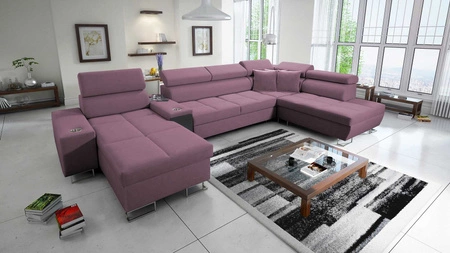 Ecksofa mit Schlaffunktion Dafni V heather left velvet komfortables und bequemes Ecksofa mit verstellbaren Kopfstützen