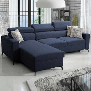 Ecksofa mit Schlaffunktion Savona navy blue links komfortables und elegantes Ecksofa mit verstellbaren Kopfstützen Ziernähte