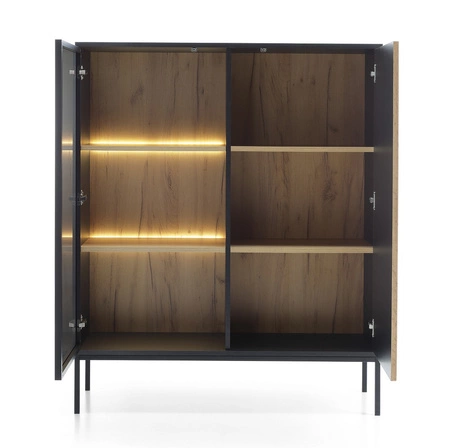 Amma 104 cm niedrig schwarz / Eiche wotan wird Liebhaber von ausdrucksstarken Interieurs begeistern ideal für Wohn-und Esszimmer dekorative geriffelte Front