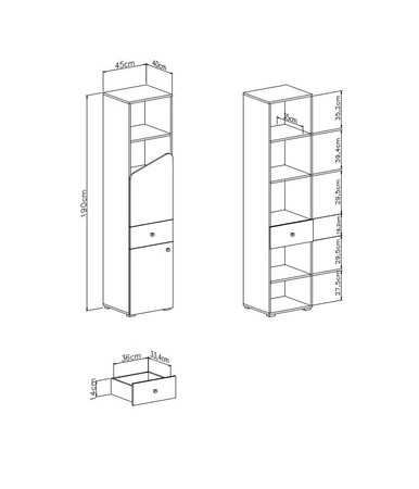 Bücherregal Dzeta 45 cm Eiche / anthrazit ideal für das Jugendzimmer sehr nützlich hat einen modernen Look Bücherregal mit Schublade