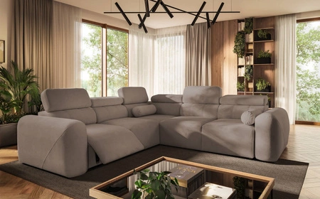 Ecksofa mit Schlaffunktion Cantare III Lux dunkelbeige linke Seite stilvolles und bequemes Ecksofa für das Wohnzimmer mit hochklappbarer Fußstütze