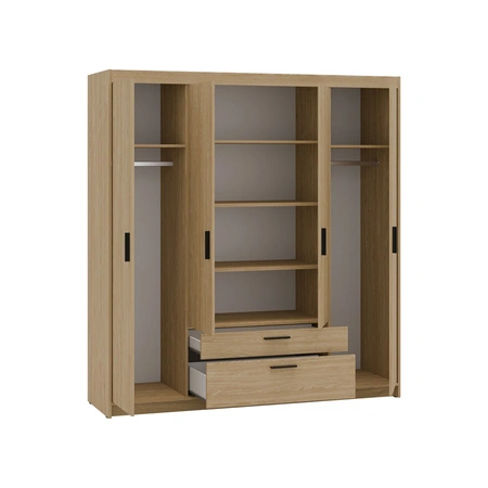 Kleiderschrank Rene 176 cm Eiche geölt stilvolles Design geräumiger Kleiderschrank Kleiderschrank mit klassischer Form ausgestattet mit großen Schubladen