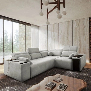 Ecksofa mit Schlaffunktion Tesalia II grau Esche rechts bequemes Ecksofa für Wohnzimmer mit verschiebbarer Rückenlehne Bettzeugcontainer