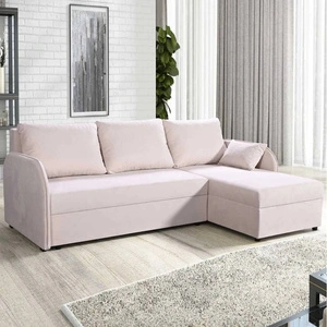 Ecksofa mit Schlaffunktion Orsa beige universal Ecksofa mit interessantem Design strapazierfähiger Veloursstoff