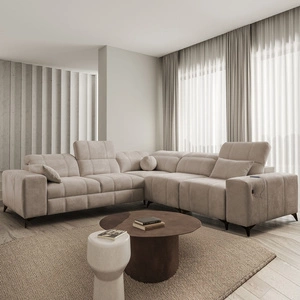 Ecksofa mit Schlaffunktion Penejos III dunkelbeige rechte Seite bequemes und praktisches Ecksofa für Wohnzimmer zwei Container für Bettzeug