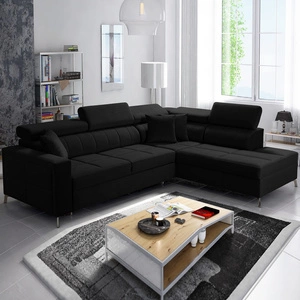 Ecksofa mit Schlaffunktion Nausa III schwarz rechts Samt stilvolles bequemes Ecksofa verstellbare Kopfstützen Bettzeugcontainer