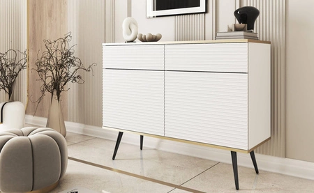 Kommode Luxury 107 cm weiß stilvolle Kommode mit geriffelten Fronten Körper mit Gold trim schwarzen Metallbeinen gekrönt