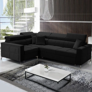 Ecksofa mit Schlaffunktion Nausa II schwarzer linksseitiger Samt Ziernaht auf der Sitzfläche Ecksofa mit Bettkasten