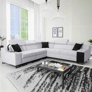 Ecksofa mit Schlaffunktion Alcamo III grau Esche links Funktionelles Ecksofa mit einer Schublade in der Seite zwei Behälter für Bettzeug