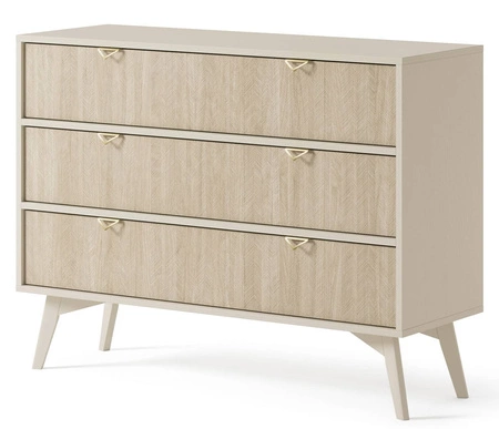 Kommode Wald 106 cm beige / beige Fischgrät geschmackvolles Fischgrätdekor auf den Fronten geräumige Kommode im skandinavischen Stil