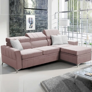Ecksofa mit Schlaffunktion Rava lavendelrosa rechts Samt komfortables und funktionelles Ecksofa mit verstellbaren Kopfstützen