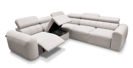 Ecksofa mit Schlaffunktion Cantare III Lux graue Esche linke Seite stilvolles und bequemes Ecksofa für das Wohnzimmer mit hochklappbarem Fußteil