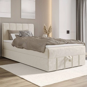 Boxspringbett Casey 120x200 beige im modernen skandinavischen Stil mit gepolstertem Kopfteil Bett mit Staukasten