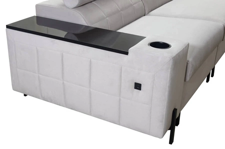 Ecksofa mit Schlaffunktion Belvi II dunkelbeige links elegantes und ergonomisches Ecksofa für das Wohnzimmer praktischer Stauraum an der Seite