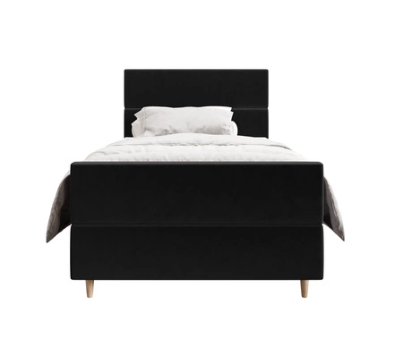 Boxspringbett Benet 90x200 schwarzes im modernen skandinavischen Stil mit gepolstertem Kopf- und Fußteil Bett mit Staukasten