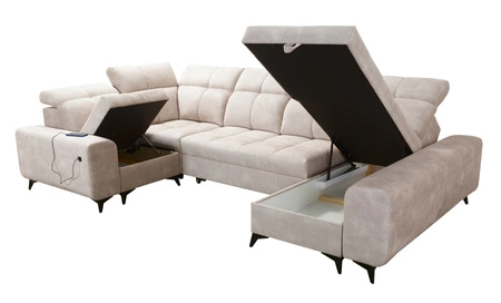 Ecksofa mit Schlaffunktion Buffalo IV Honig rechts stilvolles Ecksofa mit zwei Bettkästen Veloursstoff