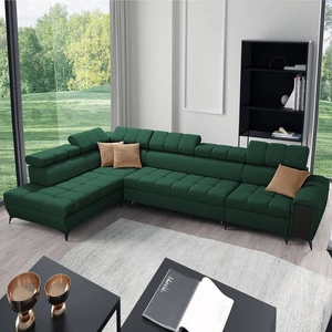 Ecksofa mit Schlaffunktion Bolmso XI grün linke Seite stilvolles Design Ecksofa Bett mit Schublade und Bettzeug Container