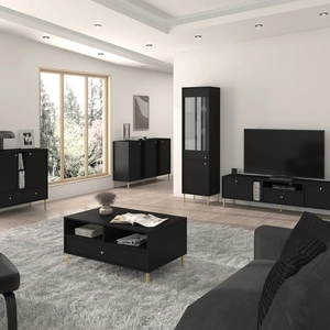 Kioto II Wohnzimmer Möbel Set schwarz Graphit stilvolles Design elegante Möbel mit goldenen hohen Beinen bereichert