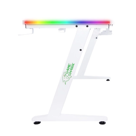 Zeo Gaming-Schreibtisch weiß/schwarz Designer und ergonomischer Schreibtisch rutschfeste Carbonplatte vollständig mit Pad LED-Beleuchtung abgedeckt