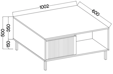 Osaka Couchtisch Eiche evoke / schwarz mit Schubladen elegante Konstruktion mit Metallbeinen in schwarz geschmackvoll geriffelte Front verstärkt
