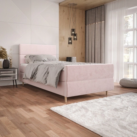 Boxspringbett Benet 100x200 puderrosa im modernen skandinavischen Stil mit gepolstertem Kopf- und Fußteil Bett mit Staukasten