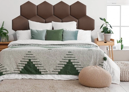 Gepolstertes Paneel Hexagon 40x35 cm braun stilvolles Wandpaneel Veloursstoff modische Dekoration jedes Interieurs