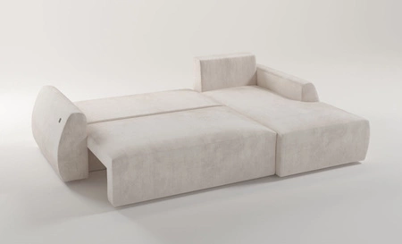 Ecksofa mit Schlaffunktion Colio braun rechte Seite stilvolles Ecksofa mit interessanter Form Veloursstoff Zierkissen Ball