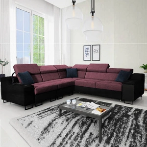 Ecksofa mit Schlaffunktion Alcamo III burgund/schwarz links Funktions-Ecksofa mit Schublade in der Seite zwei Behälter für Bettzeug