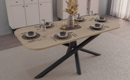 Lyon Tisch 90x185 cm Eiche lindberg / schwarz stilvoller Esstisch auf Designer-Spinnenbeinen höhenverstellbar