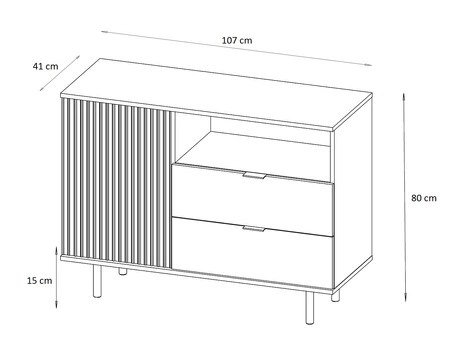 Sula schwarz Wohnzimmer Möbel-Set mit Metallgriffen dekorative geriffelte Fronten Push-to-Open-System bereichert