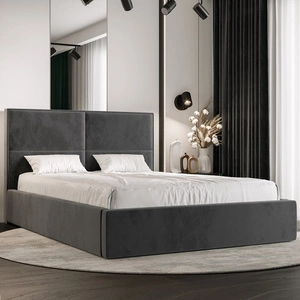 Polsterbett Afrodyta 160x200 mit Stauraum Grau moderner skandinavischer Stil mit bequemem Kopfteil