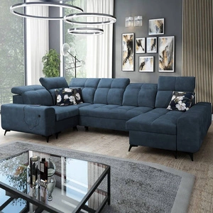 Ecksofa mit Schlaffunktion Buffalo IV blau rechtsseitig stilvolles Ecksofa mit zwei Bettkästen Velourstoff