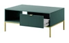 Couchtisch Lovro pastellgrün mit Schubladen modernes Design auslaufsichere Platte goldene Metallbeine