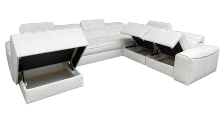 Ecksofa mit Schlaffunktion Viano VIII hellgrau links modernes Ecksofa mit interessantem Design Container für Bettzeug