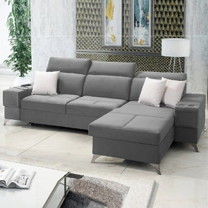 Ecksofa mit Schlaffunktion Elgin grau rechtes Ecksofa mit verstellbaren Kopfstützen praktische Schubladen in den Seiten des Möbels