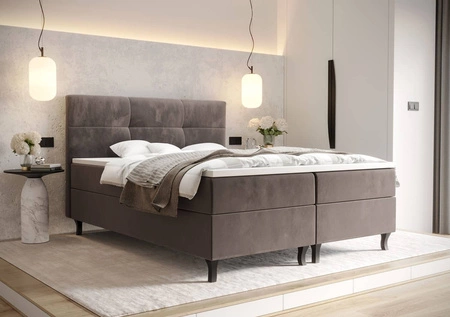 Boxspringbett Melba 180x200 hellbraun Bett im modernen skandinavischen Stil mit markantem Kopfteil