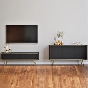 Möbelset Nevea schwarz graphit Elegante Wohnzimmermöbel mit unverwechselbaren Farben Grifflose Elemente mit Designkanten bereichert